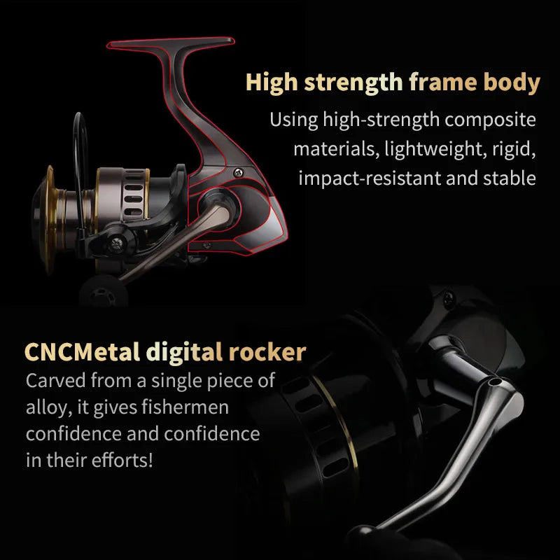 1 Piece Two-Hand Rotating Fishing Reel, He1000-7000 Series, 5.2:1 Gear Ratio, 22.05lb Extraction, Smooth and Sensitive Aluminum Alloy Body, Pa Nylon, Left/Right Hands Can Be Changed, Suitable for Freshwater and Saltwater