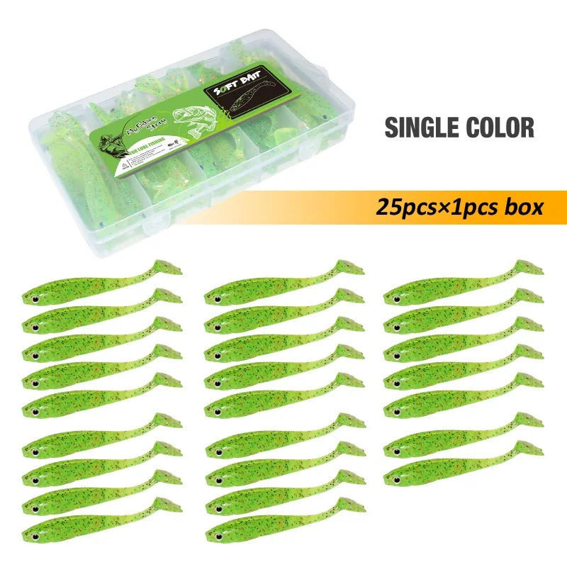 Fishing Lures Set 25Pcs 95mm Soft Fish fake Swimbait for Trolling Wobbler Silicone Bait Kit Sea Fishing Predator Lure with Box