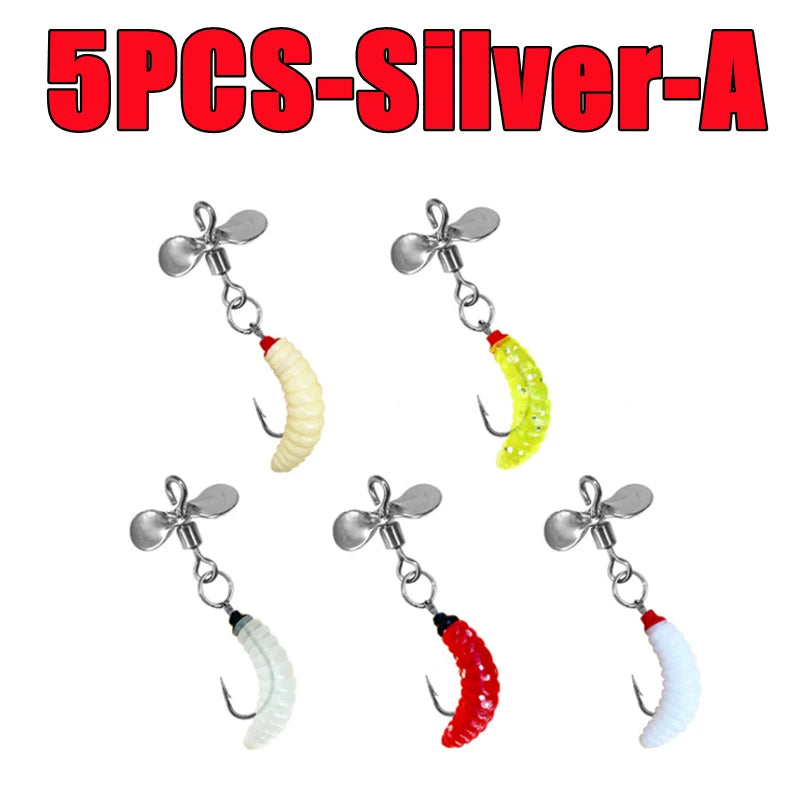 5PCS Propeller Worm Fishing Lure Spinner Spinning Bait Rotating Blade Sequin Bionic Fish Lures For Trout/Steelhead/Salmon/Bass