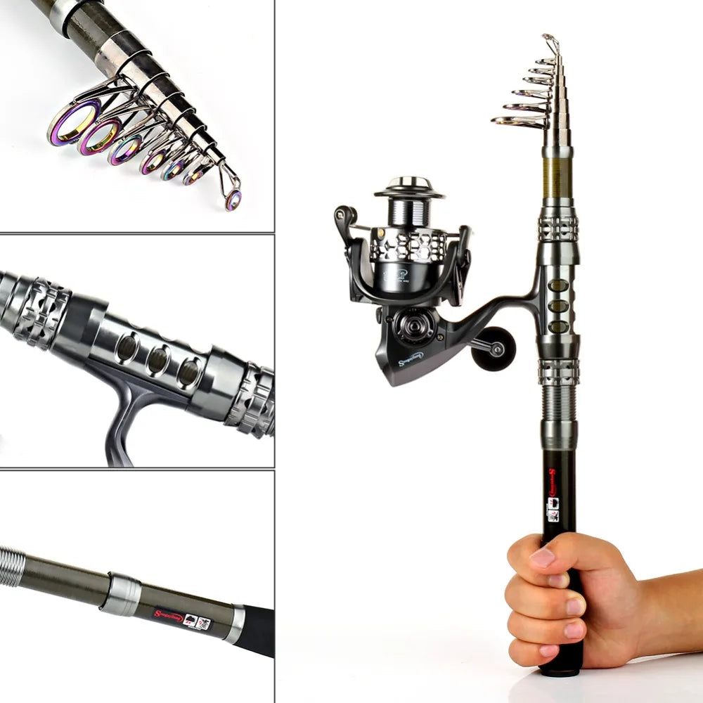 Sougayilang 1.8-3.3m Telescopic Fishing Rod Kit and 13+1BB Metal Spool Spinning Reel Carp Fishing Rod Reel Combo Saltwater Pesca
