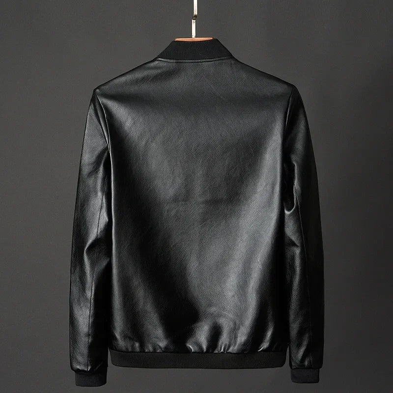 2026 Autumn New Men Black Biker PU Leather Coat Korean Fashion Men Pu Leather Jacket Trend Casual Fit Slim Baseball Clothes 8Xl