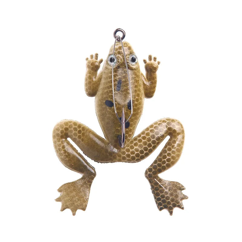 4Pcs Frog fishing Lure Soft Tube Bait Plastic Fishing Lure with Fishing Hooks Topwater Ray Frog Artificial 3D Eyes
