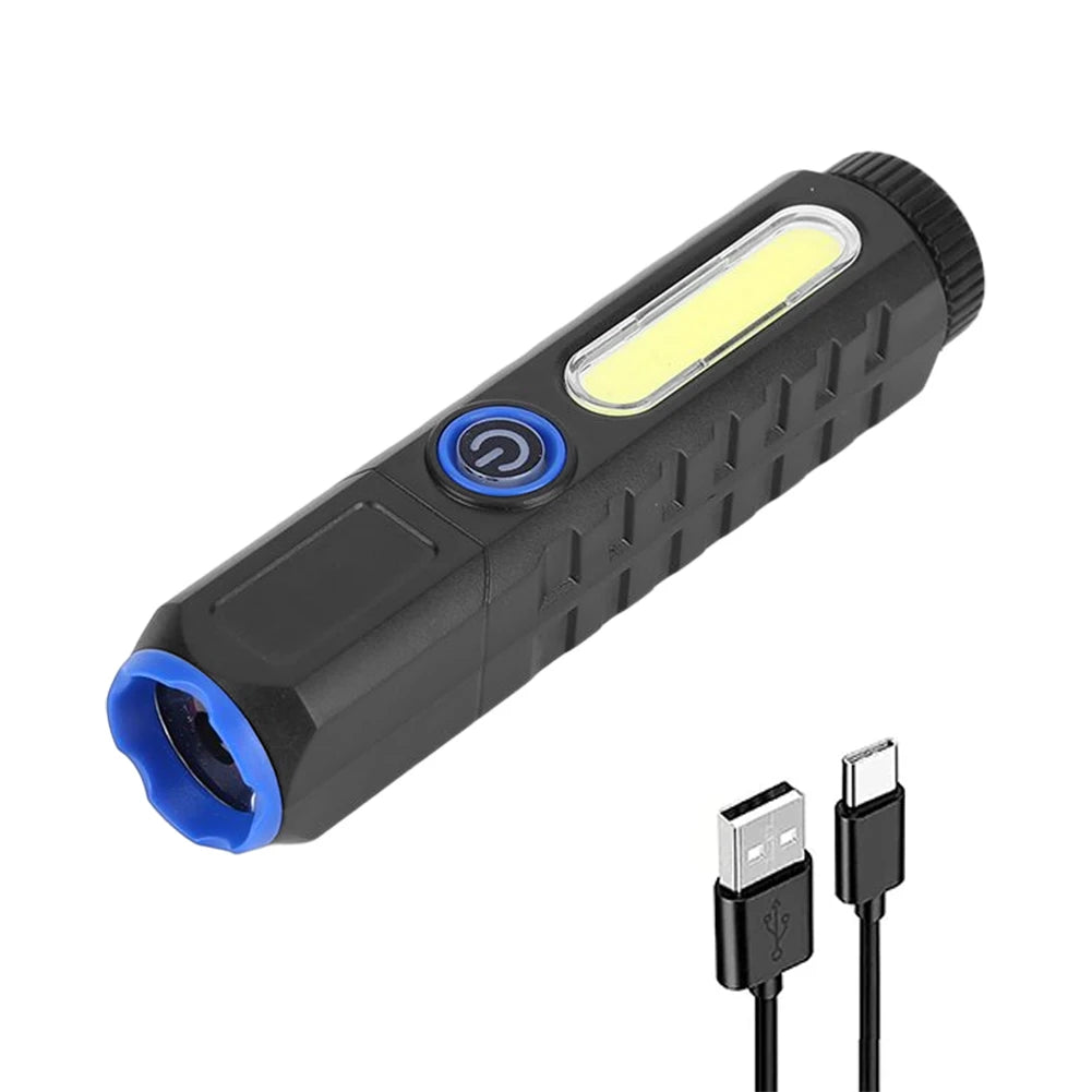 XPE Camping Flashlight Pen Clip COB LED Mini Flashlight 1200mAh Telescopic Zoom Type-C USB Charging 4 Modes for Hiking Fishing