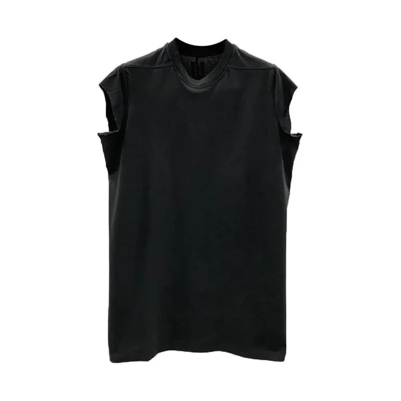 HKSH Summer New Men's Tide Dark Cotton T-shirt Classic Large Size Loose Ragged Edge Solid Color Tank Tops Chic Punk Vest HK2022