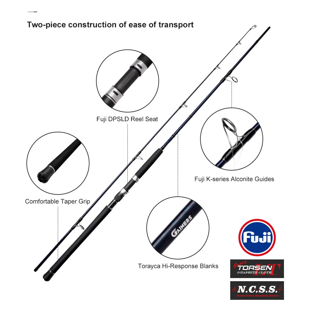 Noeby-Shore Jigging Heavy Game Fishing Rod, Fuji Guide Lure Weight Max 200g Long Cast Spinning Rods, 2.59m, 2.75m, 3.05m