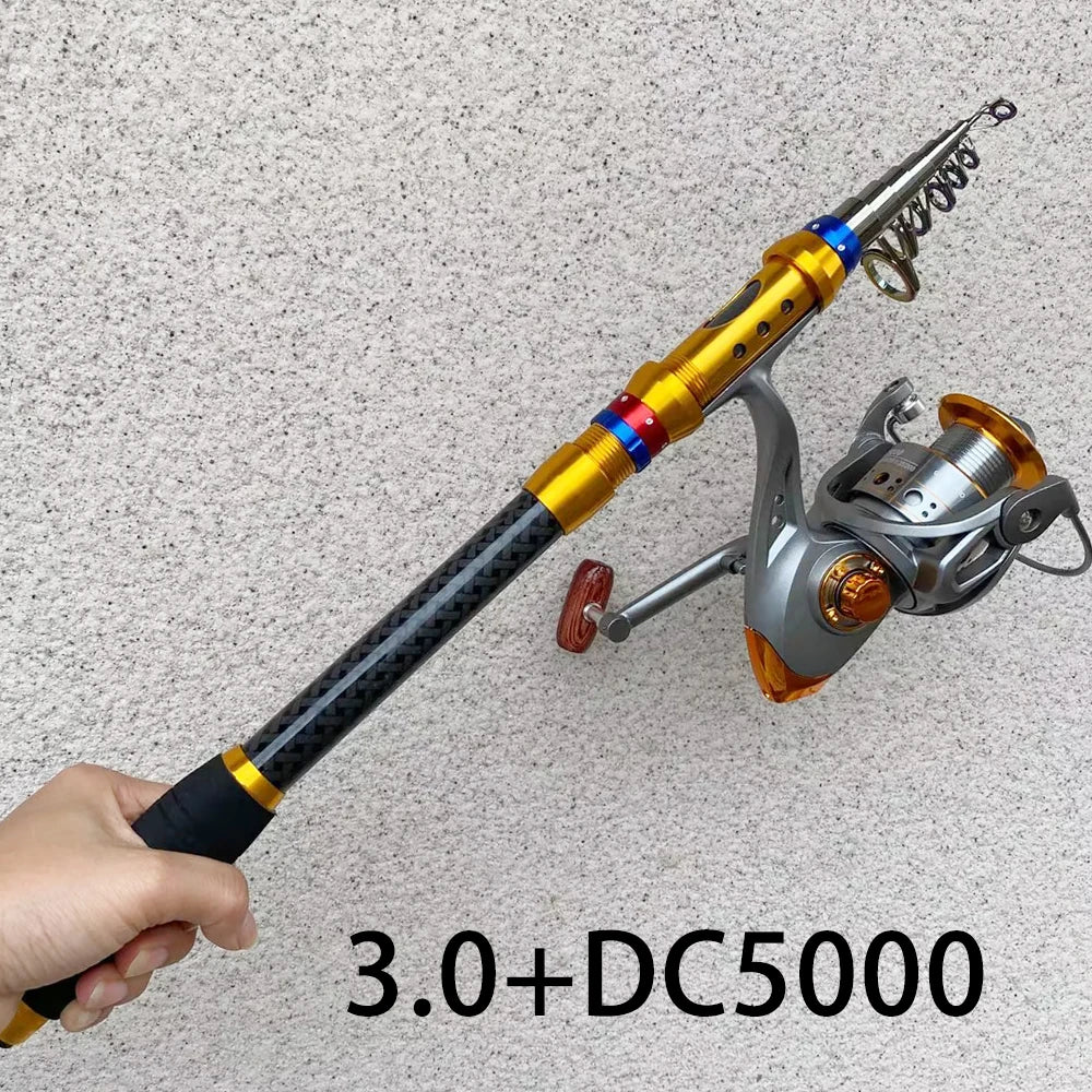 Fishing Rod and Reel Set 1.8-3.6m Carbon Telescopic Fishing Rod Pole with Metal Spool Spinning Reel Saltwater Freshwater Kits