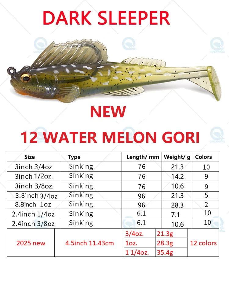 NEW Original Megabass Dark Sleeper 4.5inch 3/4, 1, 1.1/4oz. Swim Bait Saltwater Lure Sea Tackle Deep Water Soft Fin Paddle Tail