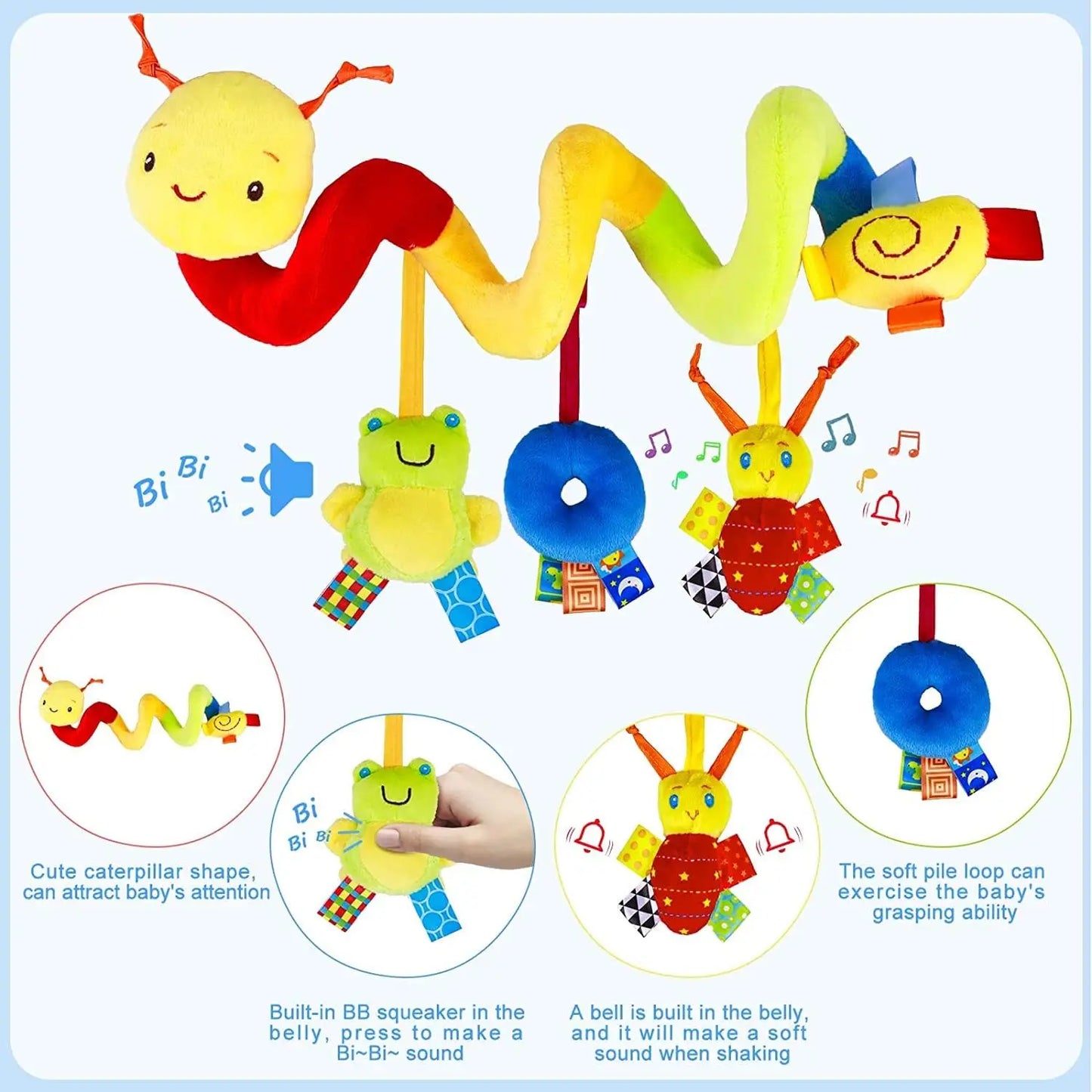 Car Seat Toys Infant Baby Spiral Activity Hanging Rattle Toys Plush Hanging Stroller Sensory Toys For Newborn Gift
