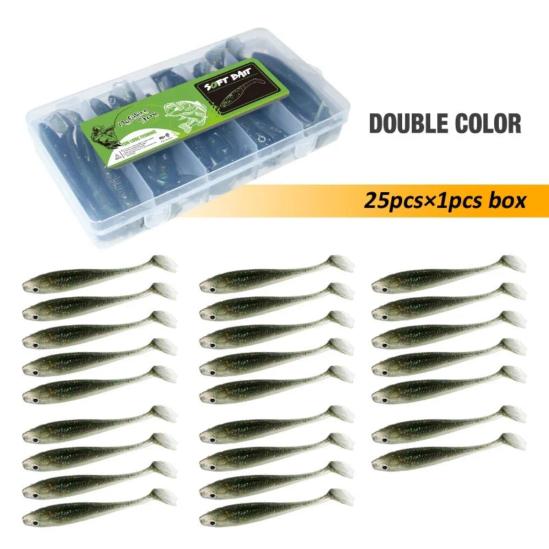 Fishing Lures Set 25Pcs 95mm Soft Fish fake Swimbait for Trolling Wobbler Silicone Bait Kit Sea Fishing Predator Lure with Box