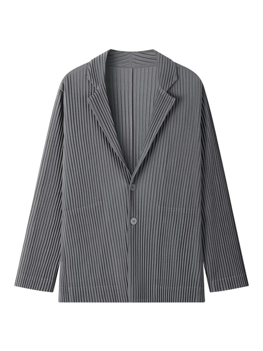 Miyake Pleated Men 2024 New Office Black Blazer Luxury High Fashion Suits Partially Lined Autumn Winter Coat
