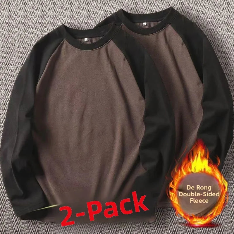 Men's High-Gram Double-Sided Fleece Soft Comfortable Long-Sleeve Sweatshirt Base Shirt Autumn Winter Versatile Shoulder Inser...