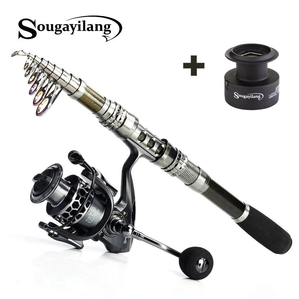 Sougayilang 1.8-3.3m Telescopic Fishing Rod Kit and 13+1BB Metal Spool Spinning Reel Carp Fishing Rod Reel Combo Saltwater Pesca