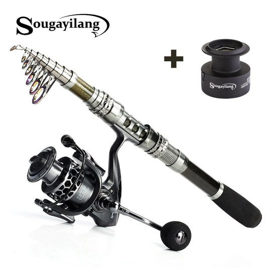Sougayilang 1.8-3.3m Telescopic Fishing Rod Kit and 13+1BB Metal Spool Spinning Reel Carp Fishing Rod Reel Combo Saltwater Pesca