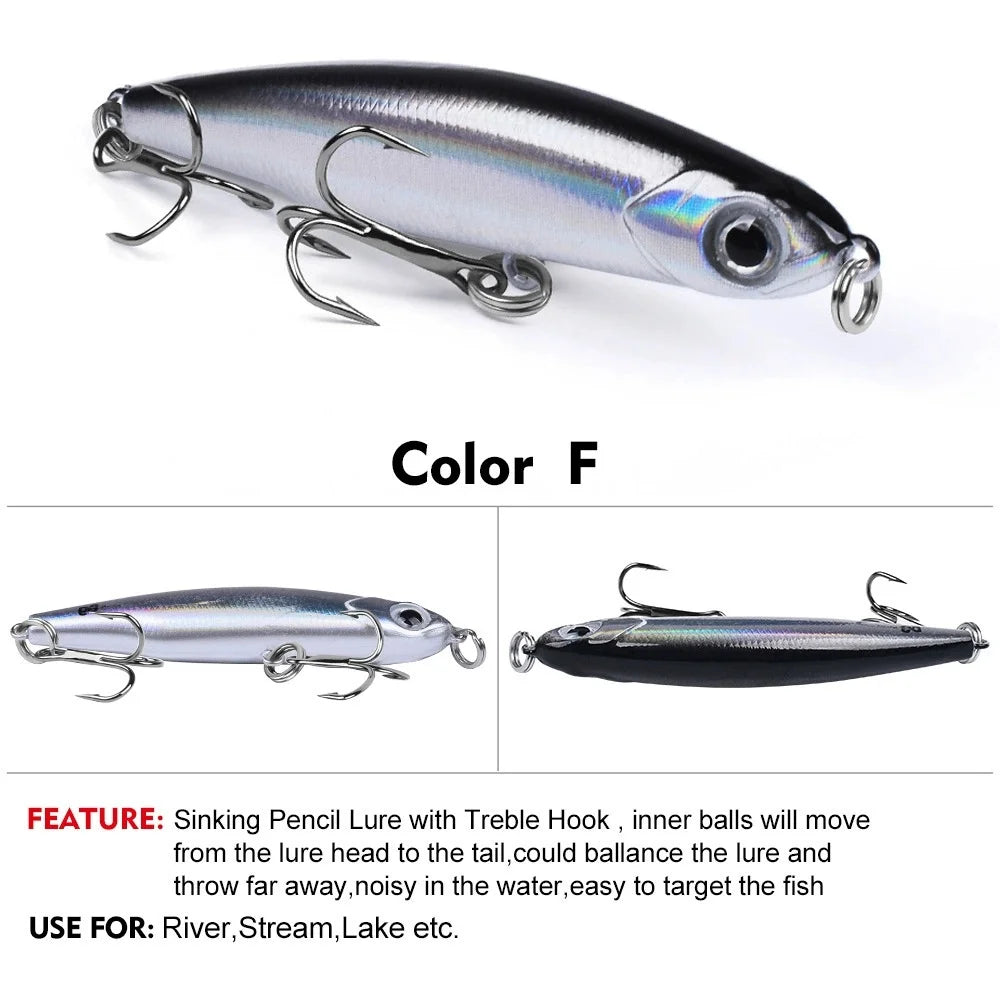 1PC Slow Sinking Pencil Fishing Lure 3.5g 5g 8g bait Noisy in the water Saltwater Sea Bass Lures Hard Bait Minnow Fishing Tackle