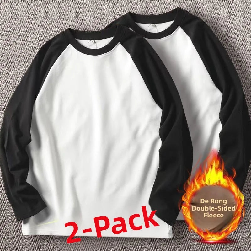 Men's High-Gram Double-Sided Fleece Soft Comfortable Long-Sleeve Sweatshirt Base Shirt Autumn Winter Versatile Shoulder Inser...