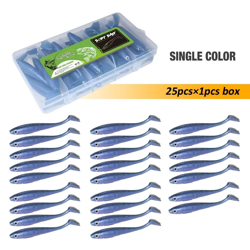 Fishing Lures Set 25Pcs 95mm Soft Fish fake Swimbait for Trolling Wobbler Silicone Bait Kit Sea Fishing Predator Lure with Box