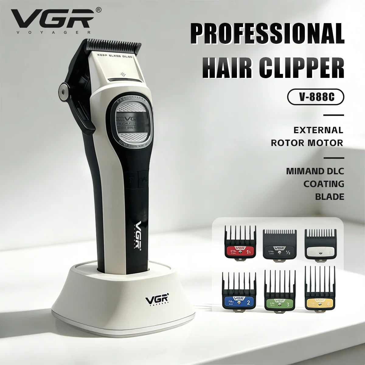 VGR Hair Trimmer External Rotor Motor Hair Clippers Brushless Motor Clipper Adjustable Barber Clippers Trimmer for Men V-888C