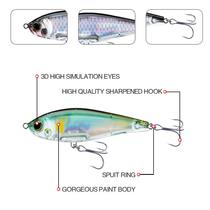 70mm 7.8g 3D Inshore Twitch Bait Lures Saltwater Trout Fishing Freshwater Long-range Bait Pencil Floating Minnow Wobblers