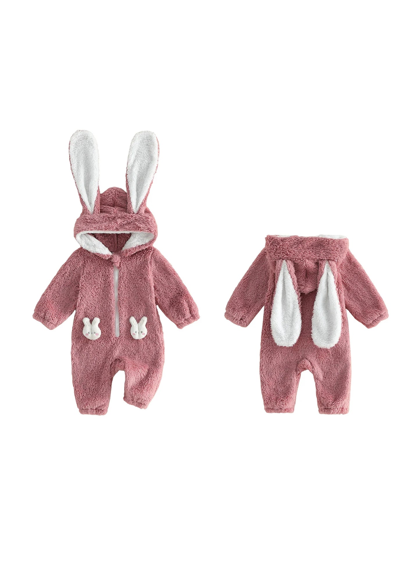 Adorable Baby Bunny Hooded Romper with Long Sleeves and Zipper Closure for Easter Spring Outfit for Girls and Boys