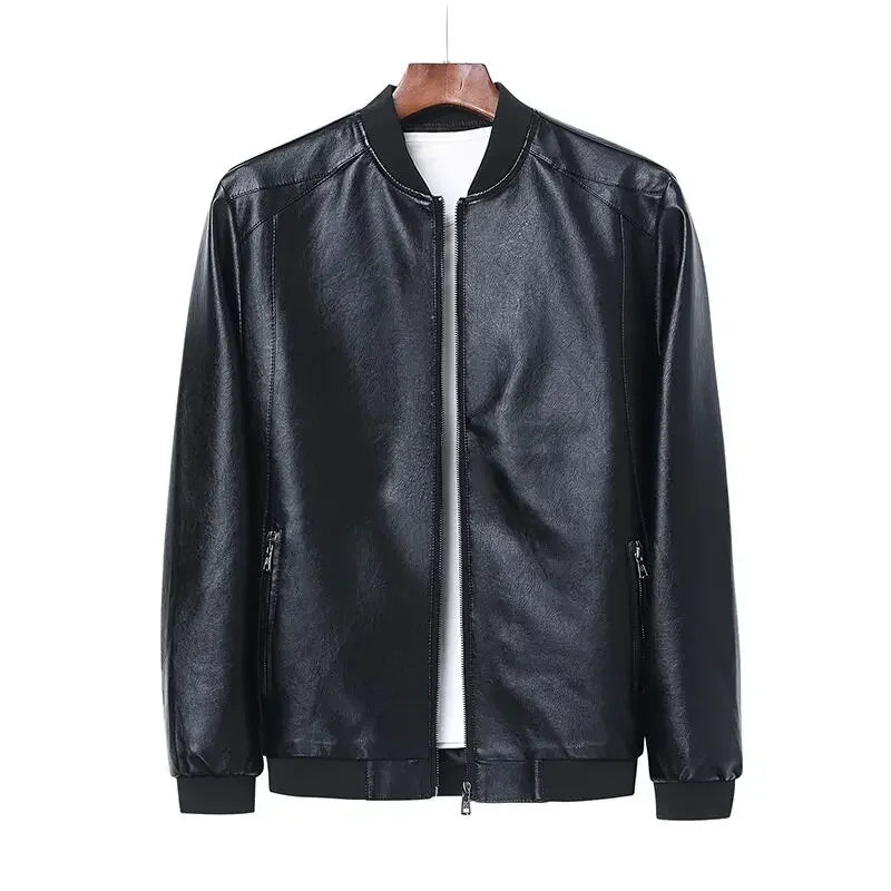 2026 Autumn New Men Black Biker PU Leather Coat Korean Fashion Men Pu Leather Jacket Trend Casual Fit Slim Baseball Clothes 8Xl
