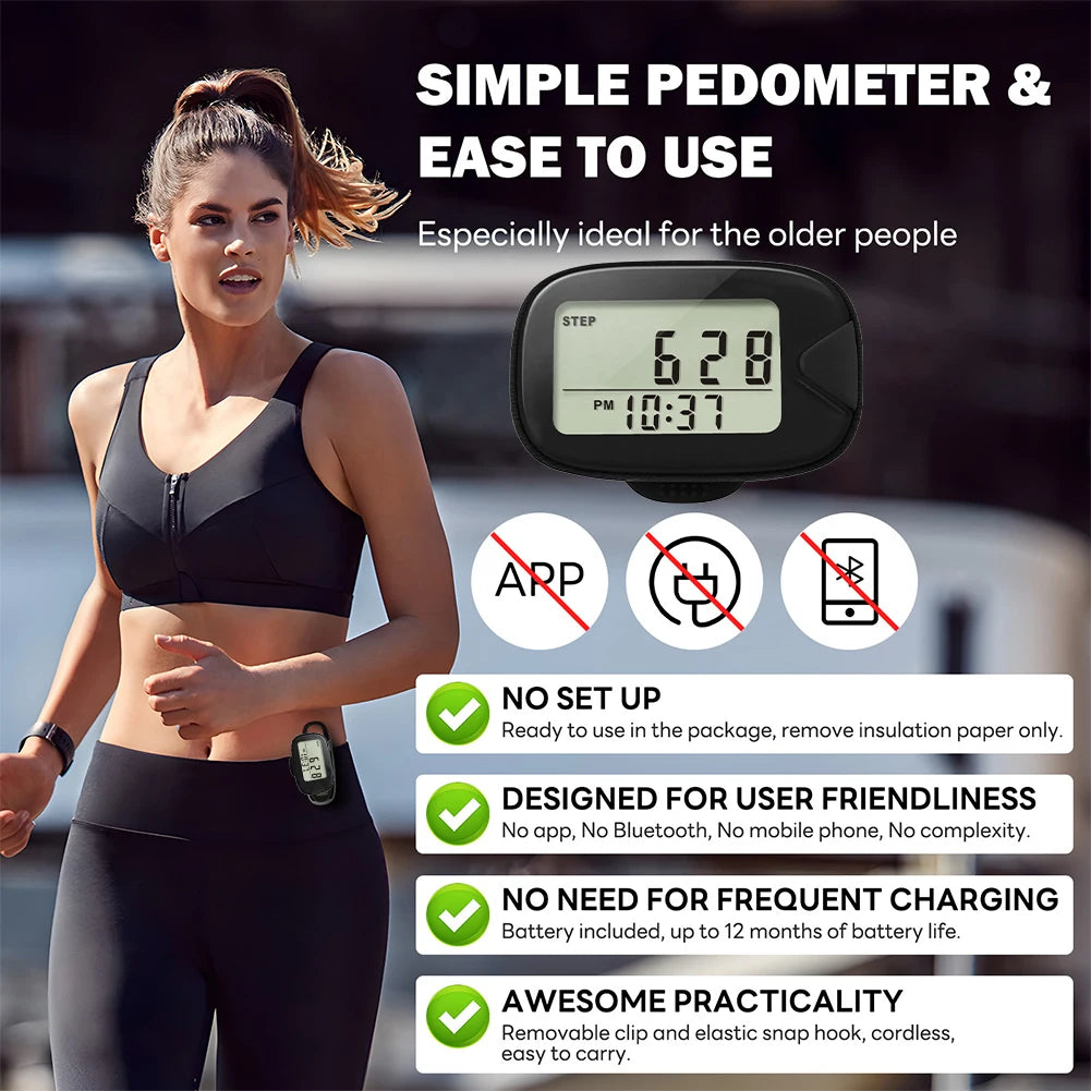 Walking Pedometer Clip On Step Counter Simple Pedometer LCD Dispaly Electronic Pedometer Multi-Function Walking Step Counter