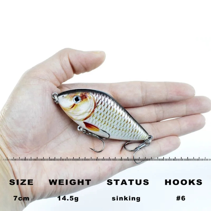 7CM 14.5G Fishing Lure Slow Sinking Slide Glide Jerkbait Wobblers Rattle Hard Artificial Baits Pike Musky Bass Tackle