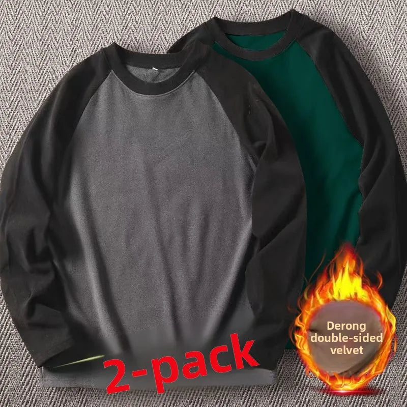 Men's High-Gram Double-Sided Fleece Soft Comfortable Long-Sleeve Sweatshirt Base Shirt Autumn Winter Versatile Shoulder Inser...