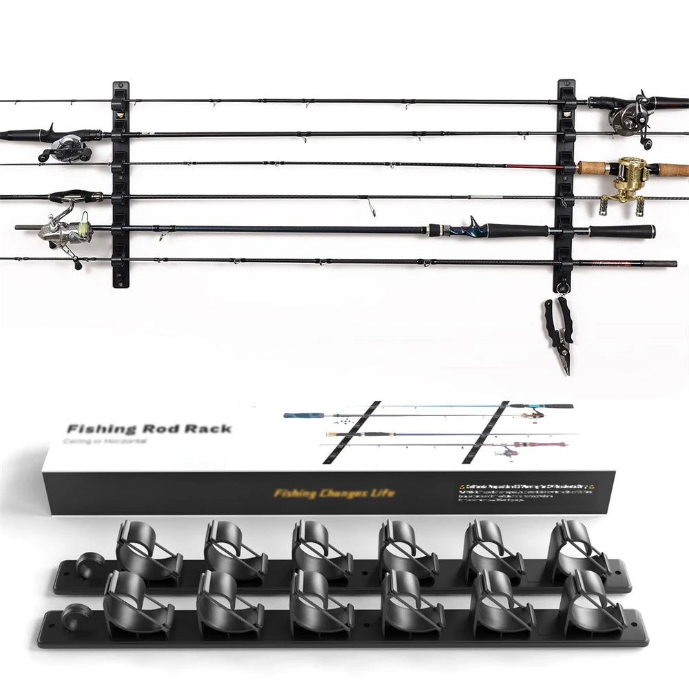 6-Slot Fishing Rod Rack - Universal Horizontal/Top Mount Holder for Spinning/Casting Rods Clamp Fits All Fishing Poles