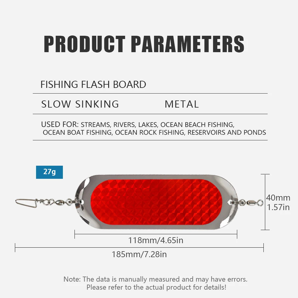 LUSHAZER Fishing Trolling Flasher Durable Fishing Lure 185mm27g for Freshwater Seawater Rust-Resistant Diving Flash Board Bait