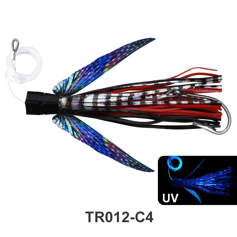 OBSESSION TR012 225mm 77g Seawater Big Game Winged Trolling Fishing Lure Deepsea Boat Fishing Tuna Bait Soft Skirt Octopus Lures