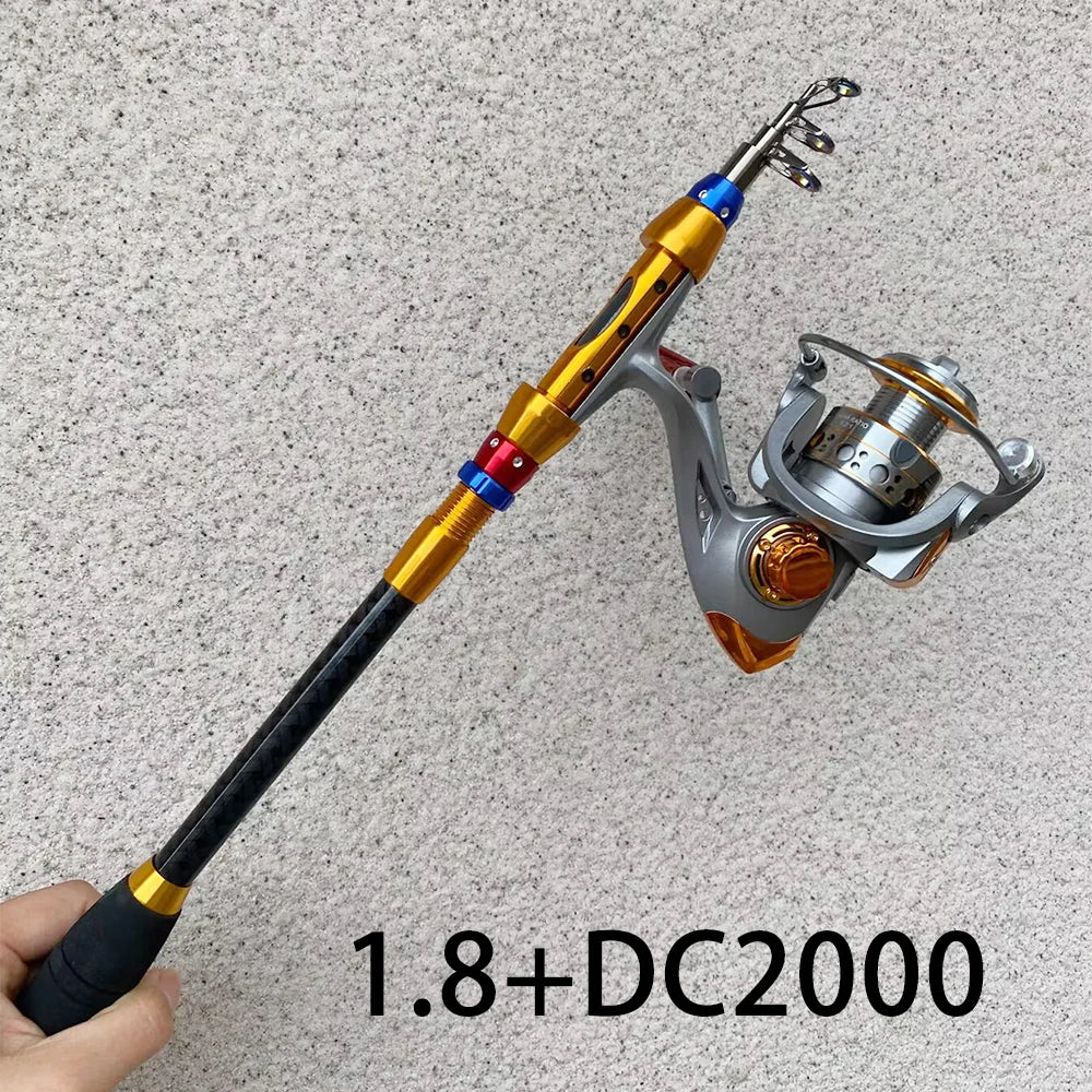 Fishing Rod and Reel Set 1.8-3.6m Carbon Telescopic Fishing Rod Pole with Metal Spool Spinning Reel Saltwater Freshwater Kits