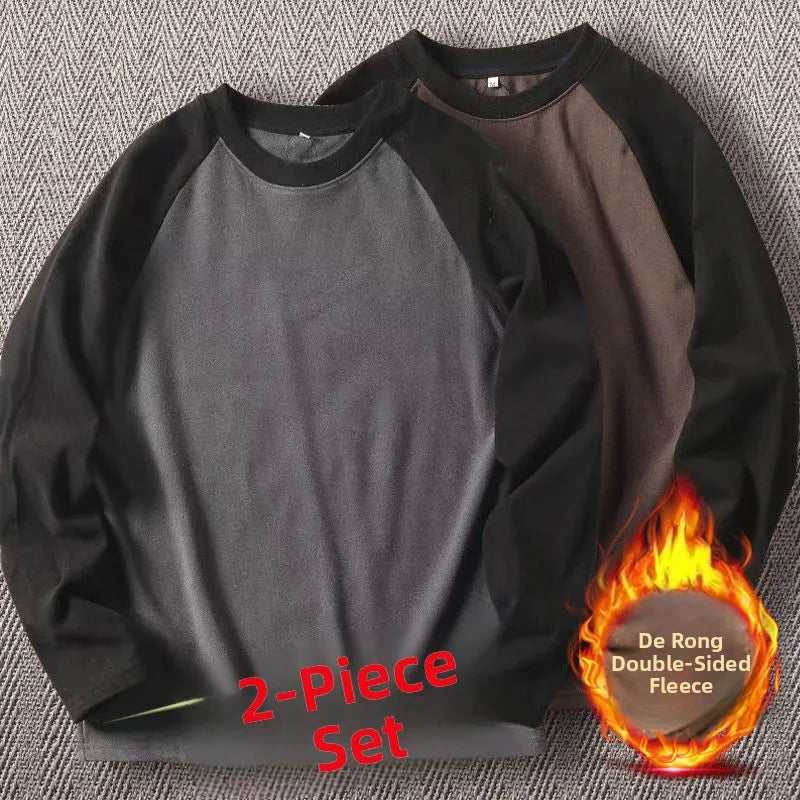 Men's High-Gram Double-Sided Fleece Soft Comfortable Long-Sleeve Sweatshirt Base Shirt Autumn Winter Versatile Shoulder Inser...