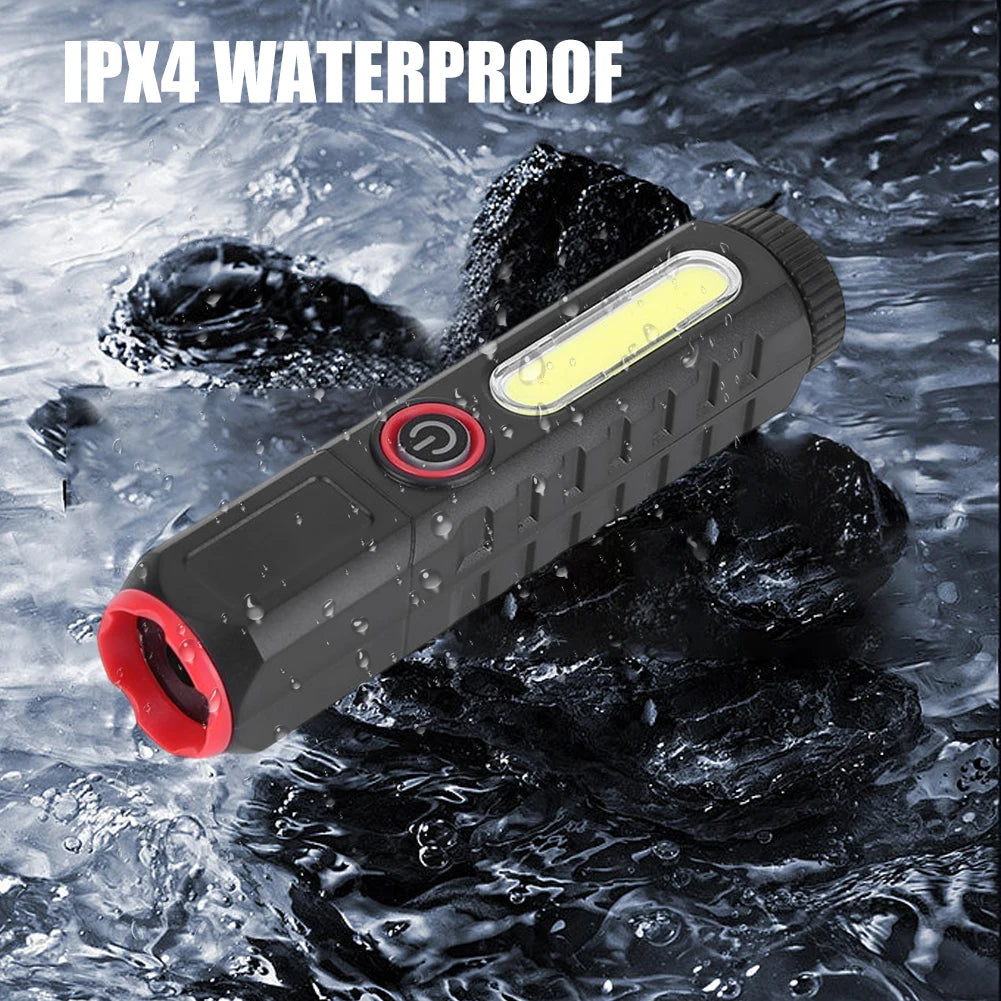 XPE Camping Flashlight Pen Clip COB LED Mini Flashlight 1200mAh Telescopic Zoom Type-C USB Charging 4 Modes for Hiking Fishing