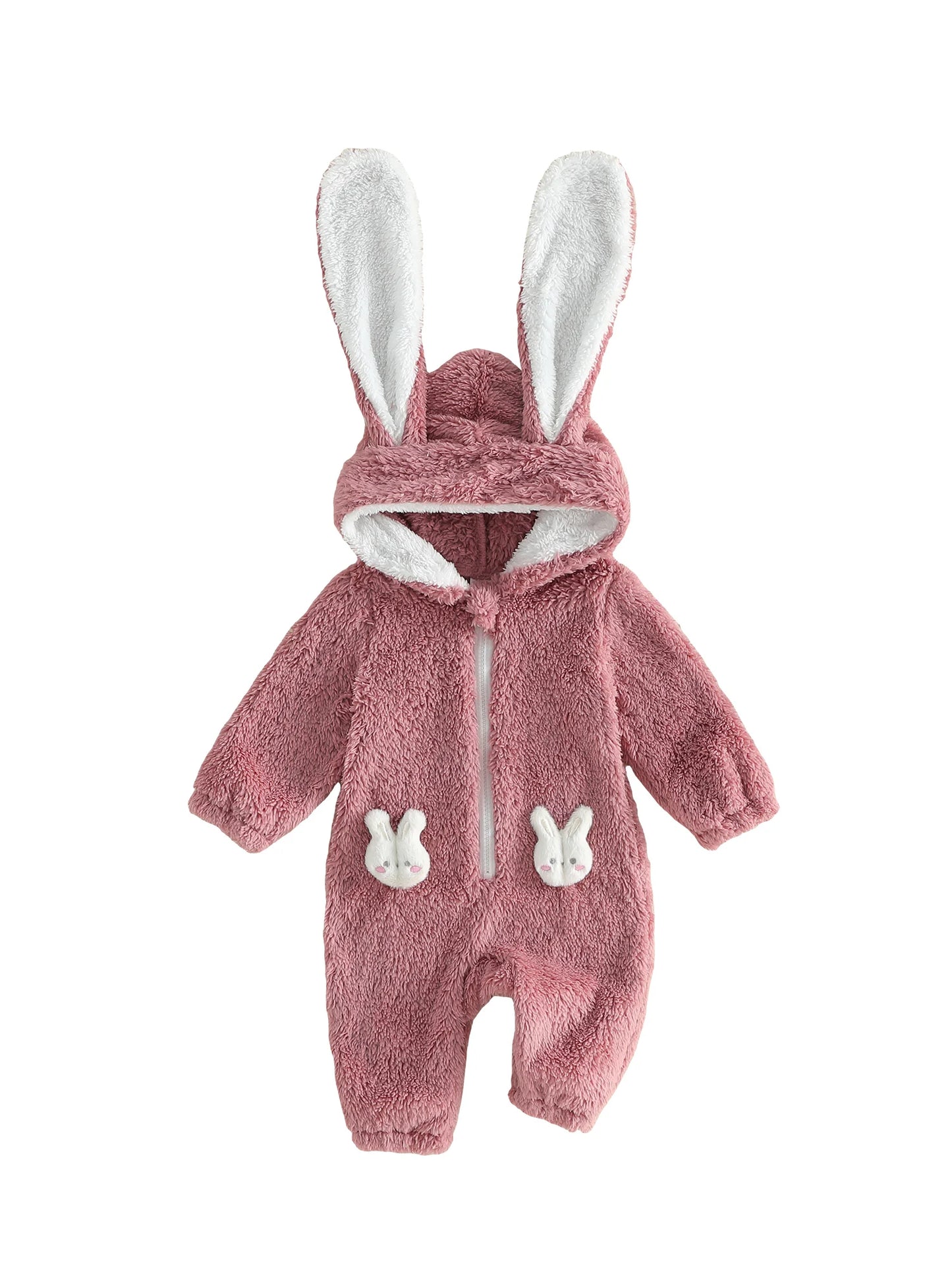 Adorable Baby Bunny Hooded Romper with Long Sleeves and Zipper Closure for Easter Spring Outfit for Girls and Boys