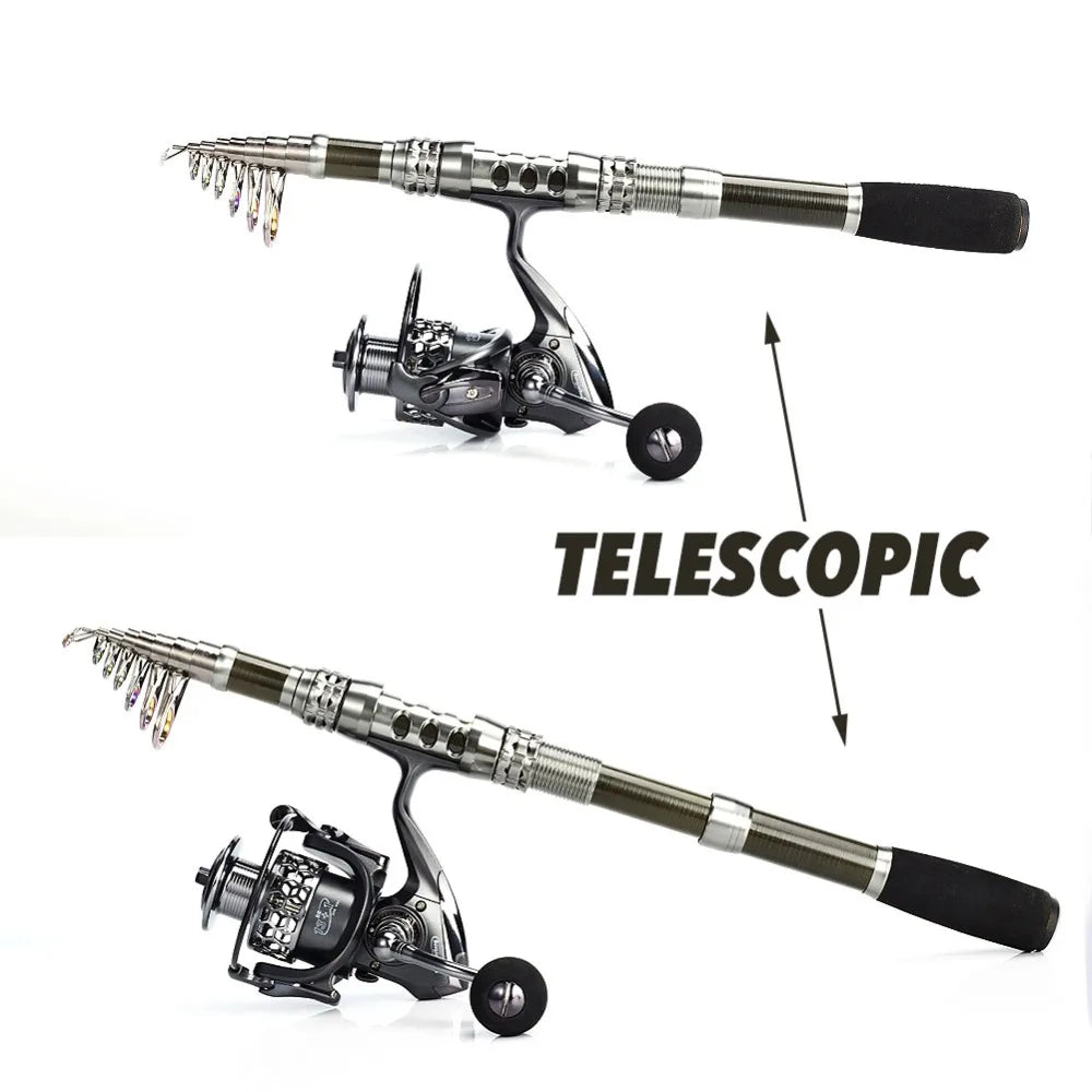 Sougayilang 1.8-3.3m Telescopic Fishing Rod Kit and 13+1BB Metal Spool Spinning Reel Carp Fishing Rod Reel Combo Saltwater Pesca