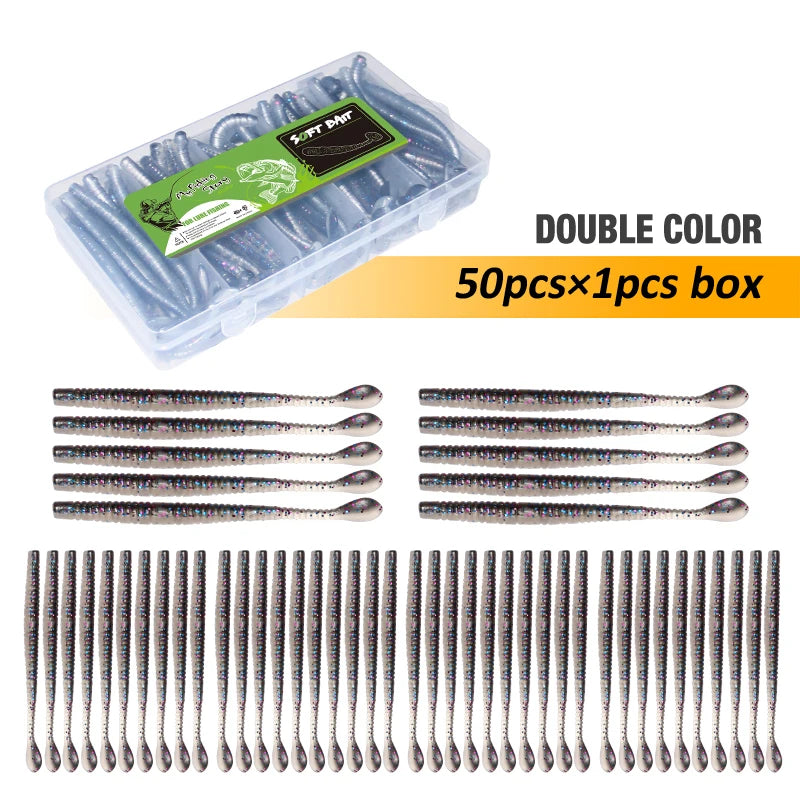 Fishing Lures 50pcs Floating Slug Lure Sinking Earthworm Soft Artificial Silicone Bait Kit Sea Wobbler Worm False Bait With Box