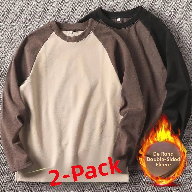 Men's High-Gram Double-Sided Fleece Soft Comfortable Long-Sleeve Sweatshirt Base Shirt Autumn Winter Versatile Shoulder Inser...