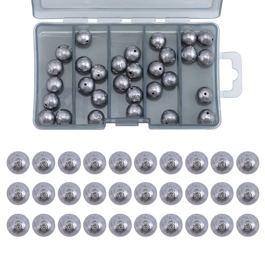 Goture 30/50pcs Fishing Weight Sinker Jig Head Deep Water Bullet Weight with Swivel Round Ball Sinkers Fishing Accessories