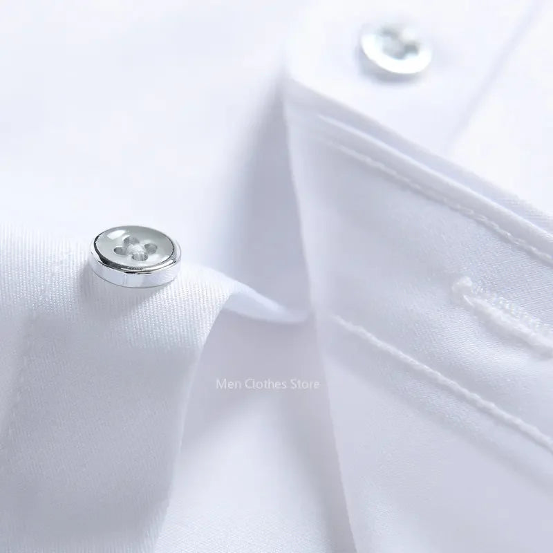 Men's Strech Solid Dress Shirt Anti-Wrinkle Long Sleeve Plain Casual Shirts Male Regular Fit Non-iron Easy Care Work Clothes Man