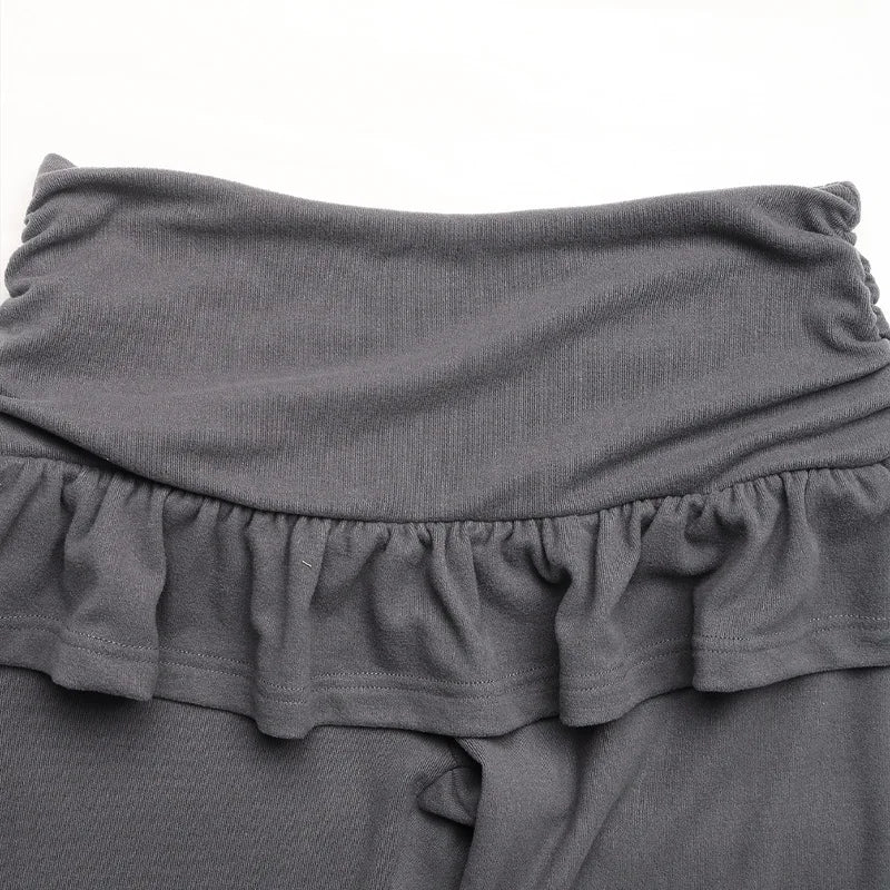 Women Elegant Flared Pants With Ruffled Skirt Fashio Overlay Deep Gray Wide Leg High Waist Pants Casual Fall Y2K Clothes Outfits