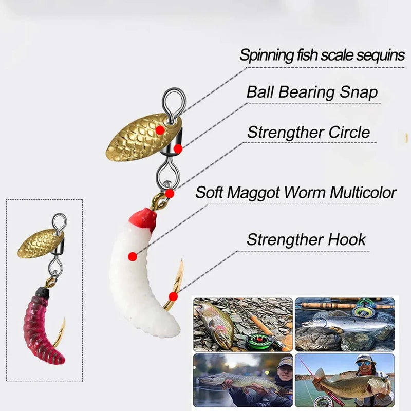 5PCS Propeller Worm Fishing Lure Spinner Spinning Bait Rotating Blade Sequin Bionic Fish Lures For Trout/Steelhead/Salmon/Bass