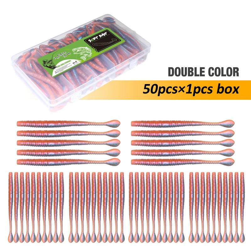 Fishing Lures 50pcs Floating Slug Lure Sinking Earthworm Soft Artificial Silicone Bait Kit Sea Wobbler Worm False Bait With Box