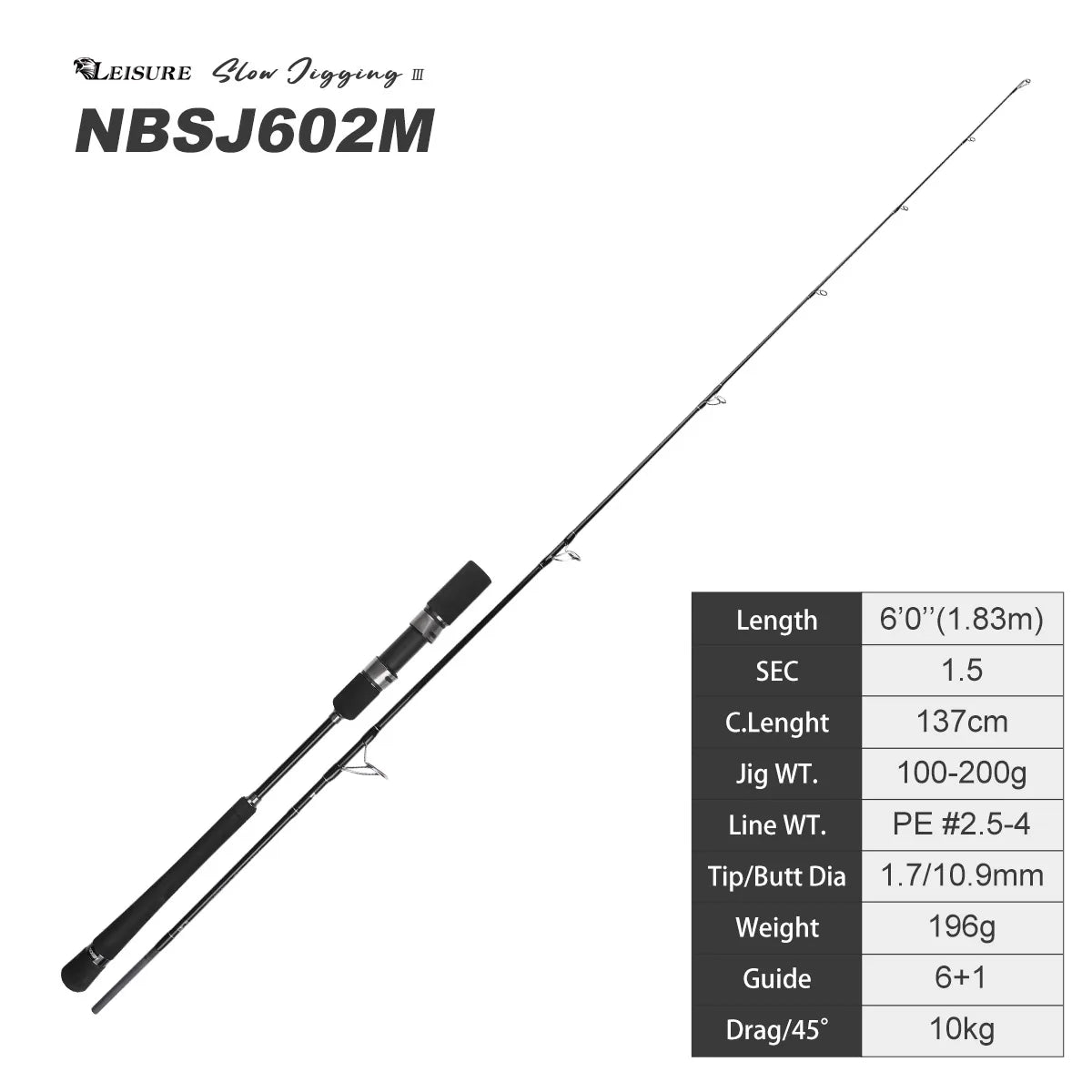 NOEBY Leisure III Solid Tip Slow Jigging Fishing Rod 1.83m Spinning Casting Lure Max 200g Big Game Saltwater Boat Fishing Rods