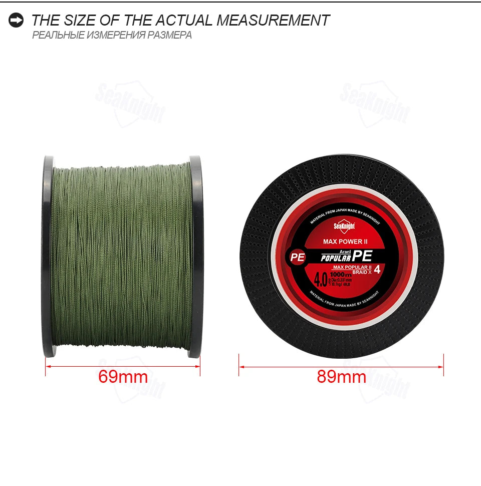 Seaknight Strong Braided X4 Line Sea Fishing Line 1000M Japan Braided PE Line Carp Ice Line Professional BIG SEA Fish Line