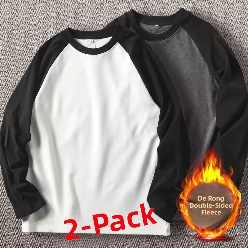 Men's High-Gram Double-Sided Fleece Soft Comfortable Long-Sleeve Sweatshirt Base Shirt Autumn Winter Versatile Shoulder Inser...