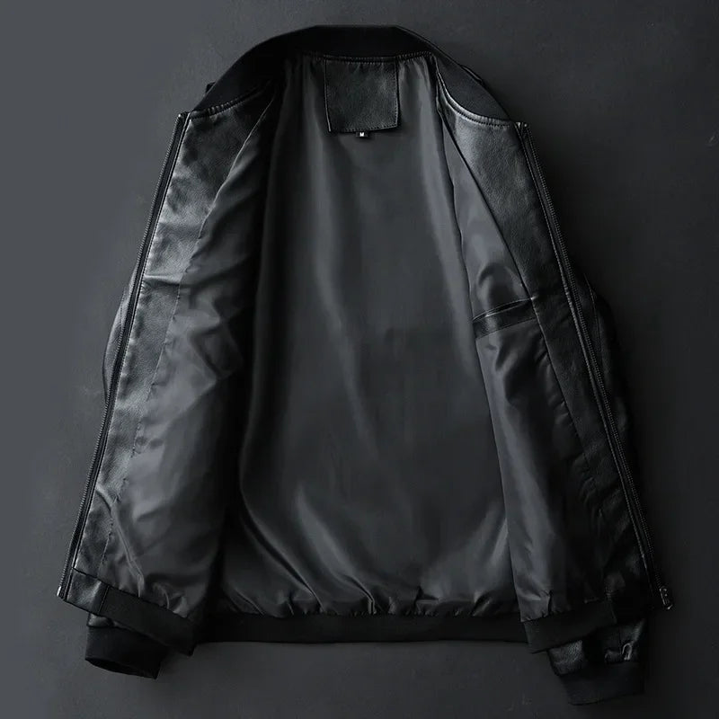 2026 Autumn New Men Black Biker PU Leather Coat Korean Fashion Men Pu Leather Jacket Trend Casual Fit Slim Baseball Clothes 8Xl