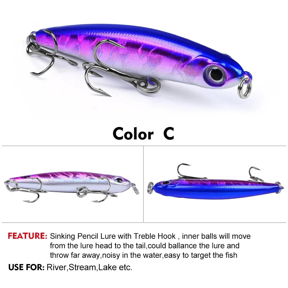 1PC Slow Sinking Pencil Fishing Lure 3.5g 5g 8g bait Noisy in the water Saltwater Sea Bass Lures Hard Bait Minnow Fishing Tackle