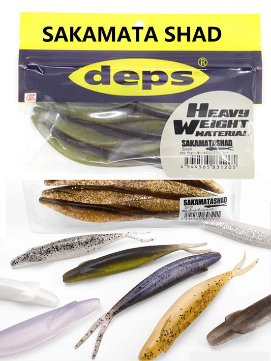 Japan deps SAKAMATA SHAD Heavy Weight soft Baits  5inch 6pcs / 6in 6pcs / 7in 5pcs / 8in SALT&GLASS SAND 70% 4pcs Bass Lure