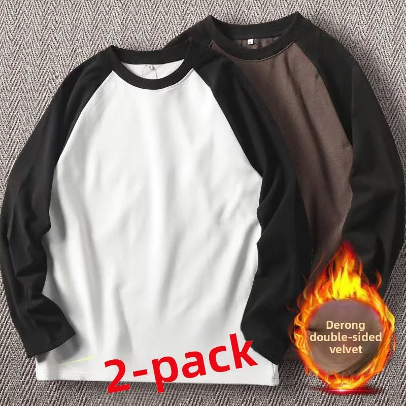 Men's High-Gram Double-Sided Fleece Soft Comfortable Long-Sleeve Sweatshirt Base Shirt Autumn Winter Versatile Shoulder Inser...
