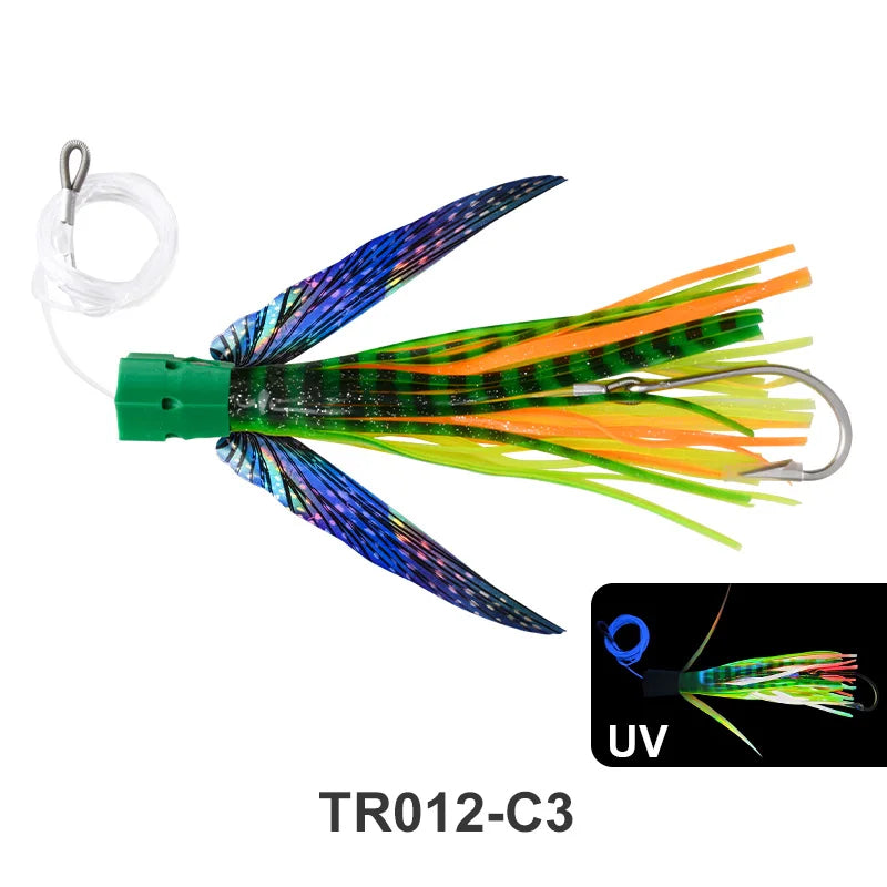 OBSESSION TR012 225mm 77g Seawater Big Game Winged Trolling Fishing Lure Deepsea Boat Fishing Tuna Bait Soft Skirt Octopus Lures